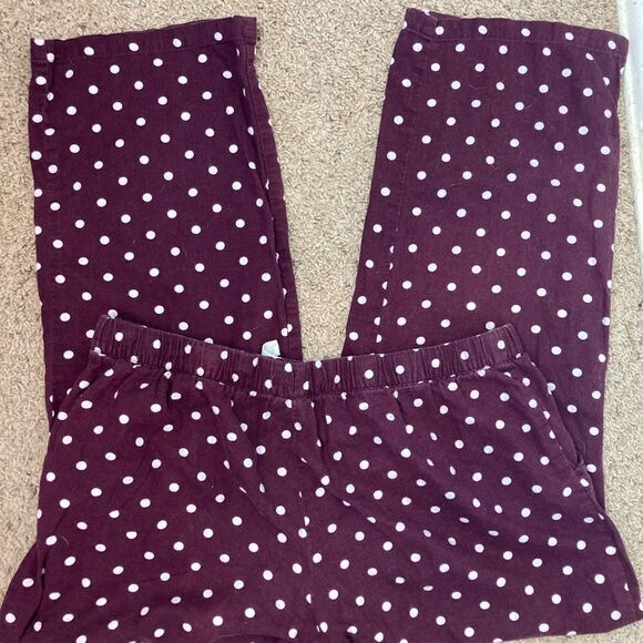 Plum polka dot flannel pj pants w/pockets and elastic drawstring waist sz 12-14 - Picture 5 of 7
